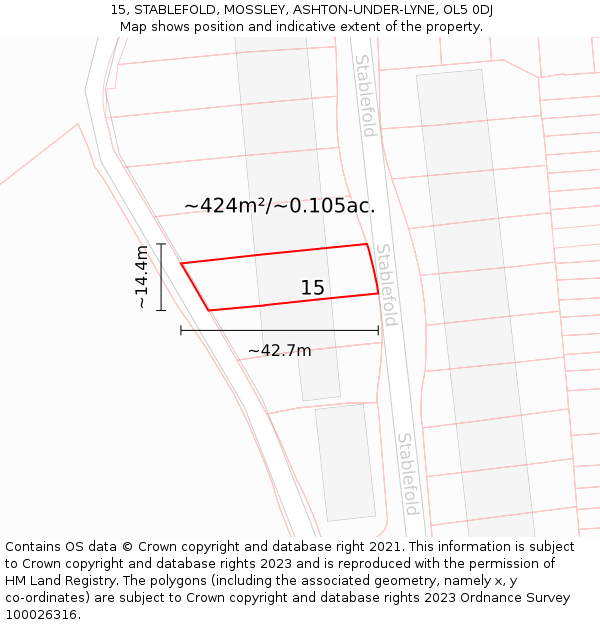 15, STABLEFOLD, MOSSLEY, ASHTON-UNDER-LYNE, OL5 0DJ: Plot and title map