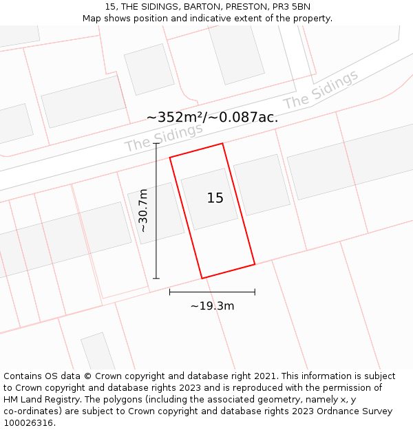 15, THE SIDINGS, BARTON, PRESTON, PR3 5BN: Plot and title map