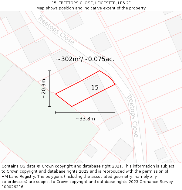 15, TREETOPS CLOSE, LEICESTER, LE5 2FJ: Plot and title map