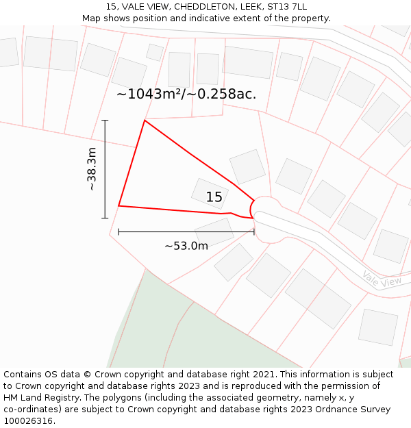 15, VALE VIEW, CHEDDLETON, LEEK, ST13 7LL: Plot and title map