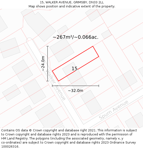15, WALKER AVENUE, GRIMSBY, DN33 2LL: Plot and title map
