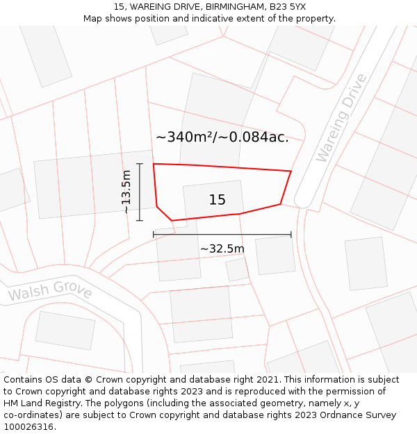 15, WAREING DRIVE, BIRMINGHAM, B23 5YX: Plot and title map