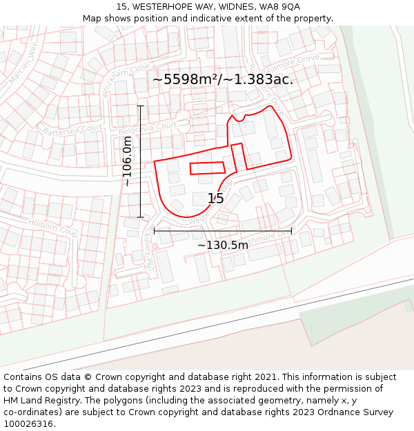 15, WESTERHOPE WAY, WIDNES, WA8 9QA: Plot and title map