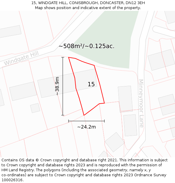 15, WINDGATE HILL, CONISBROUGH, DONCASTER, DN12 3EH: Plot and title map