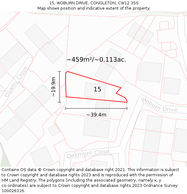 15, WOBURN DRIVE, CONGLETON, CW12 3SS: Plot and title map