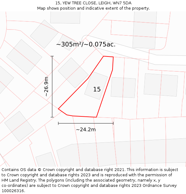 15, YEW TREE CLOSE, LEIGH, WN7 5DA: Plot and title map