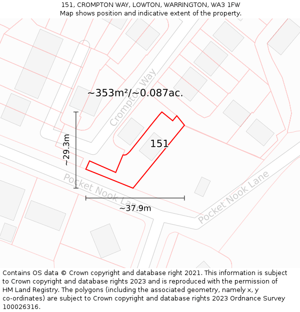 151, CROMPTON WAY, LOWTON, WARRINGTON, WA3 1FW: Plot and title map