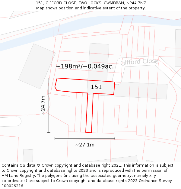 151, GIFFORD CLOSE, TWO LOCKS, CWMBRAN, NP44 7NZ: Plot and title map