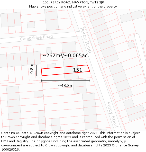151, PERCY ROAD, HAMPTON, TW12 2JP: Plot and title map