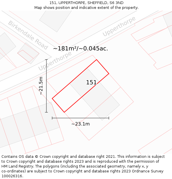 151, UPPERTHORPE, SHEFFIELD, S6 3ND: Plot and title map