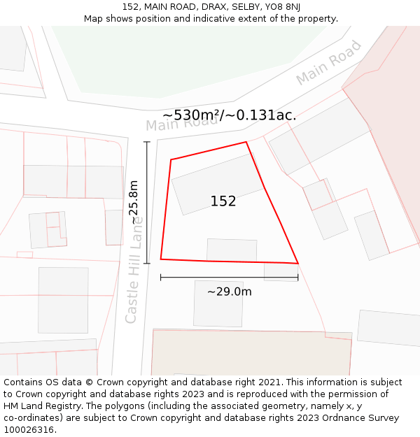 152, MAIN ROAD, DRAX, SELBY, YO8 8NJ: Plot and title map