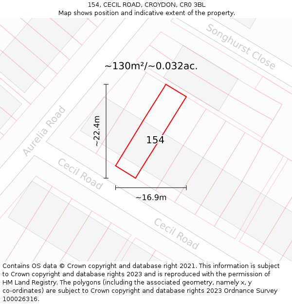 154, CECIL ROAD, CROYDON, CR0 3BL: Plot and title map