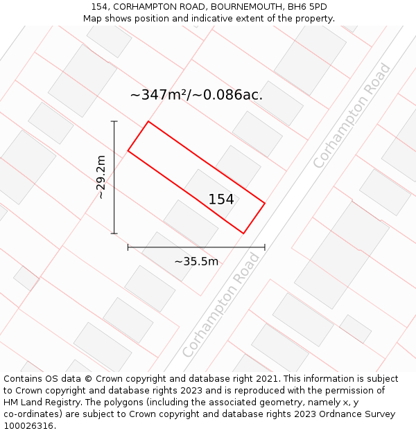 154, CORHAMPTON ROAD, BOURNEMOUTH, BH6 5PD: Plot and title map