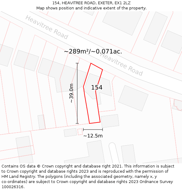 154, HEAVITREE ROAD, EXETER, EX1 2LZ: Plot and title map