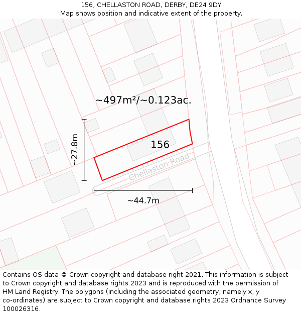 156, CHELLASTON ROAD, DERBY, DE24 9DY: Plot and title map