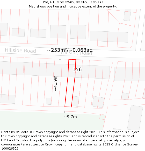 156, HILLSIDE ROAD, BRISTOL, BS5 7PR: Plot and title map