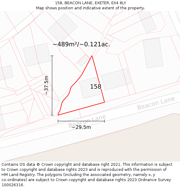 158, BEACON LANE, EXETER, EX4 8LY: Plot and title map