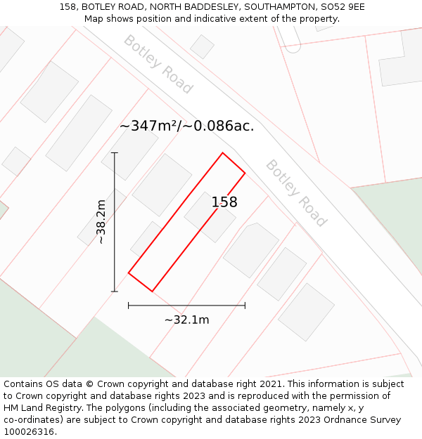 158, BOTLEY ROAD, NORTH BADDESLEY, SOUTHAMPTON, SO52 9EE: Plot and title map