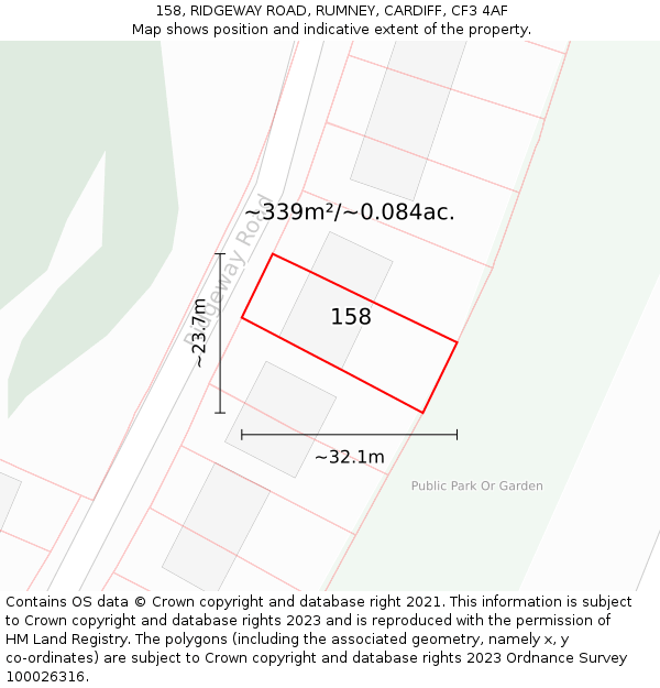 158, RIDGEWAY ROAD, RUMNEY, CARDIFF, CF3 4AF: Plot and title map