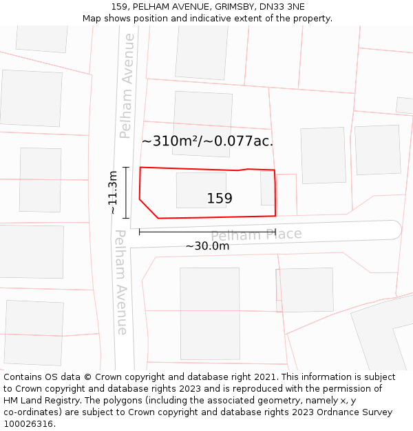 159, PELHAM AVENUE, GRIMSBY, DN33 3NE: Plot and title map
