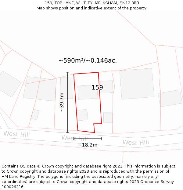 159, TOP LANE, WHITLEY, MELKSHAM, SN12 8RB: Plot and title map