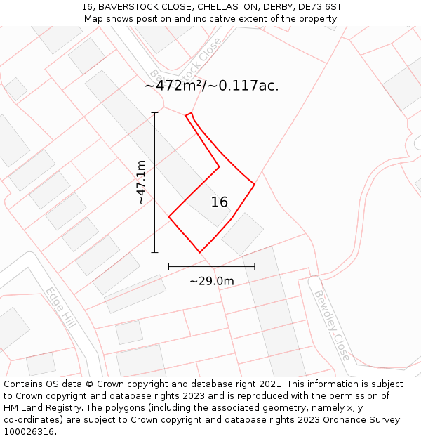 16, BAVERSTOCK CLOSE, CHELLASTON, DERBY, DE73 6ST: Plot and title map