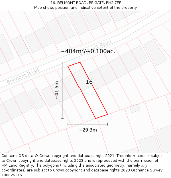 16, BELMONT ROAD, REIGATE, RH2 7EE: Plot and title map