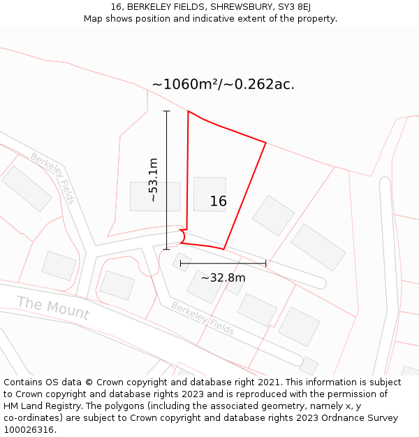 16, BERKELEY FIELDS, SHREWSBURY, SY3 8EJ: Plot and title map