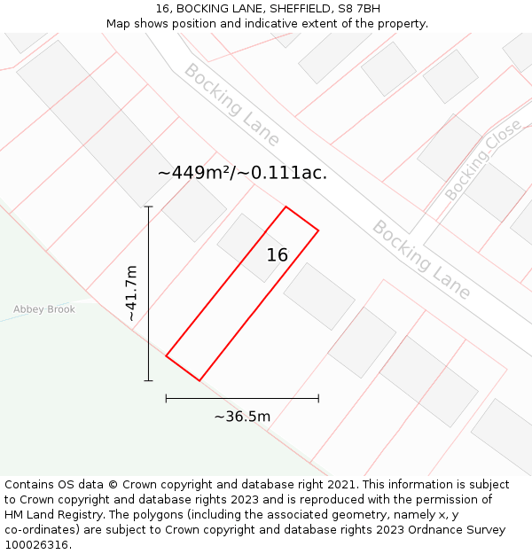 16, BOCKING LANE, SHEFFIELD, S8 7BH: Plot and title map