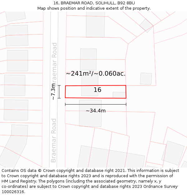 16, BRAEMAR ROAD, SOLIHULL, B92 8BU: Plot and title map
