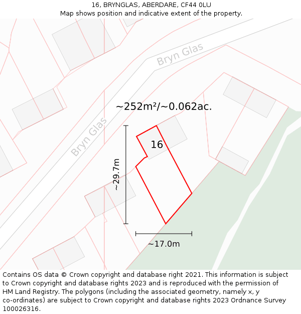 16, BRYNGLAS, ABERDARE, CF44 0LU: Plot and title map