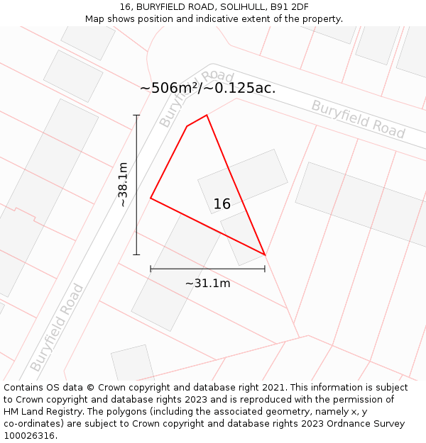 16, BURYFIELD ROAD, SOLIHULL, B91 2DF: Plot and title map