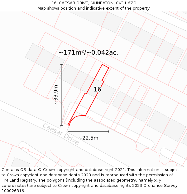 16, CAESAR DRIVE, NUNEATON, CV11 6ZD: Plot and title map