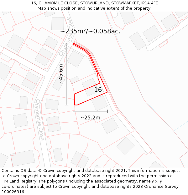 16, CHAMOMILE CLOSE, STOWUPLAND, STOWMARKET, IP14 4FE: Plot and title map
