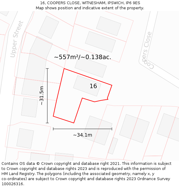 16, COOPERS CLOSE, WITNESHAM, IPSWICH, IP6 9ES: Plot and title map