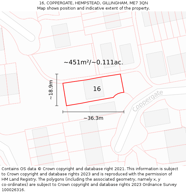 16, COPPERGATE, HEMPSTEAD, GILLINGHAM, ME7 3QN: Plot and title map