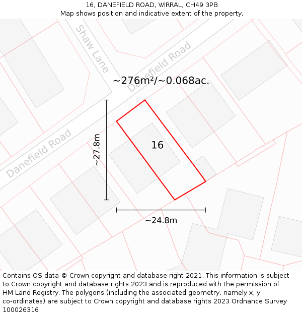 16, DANEFIELD ROAD, WIRRAL, CH49 3PB: Plot and title map