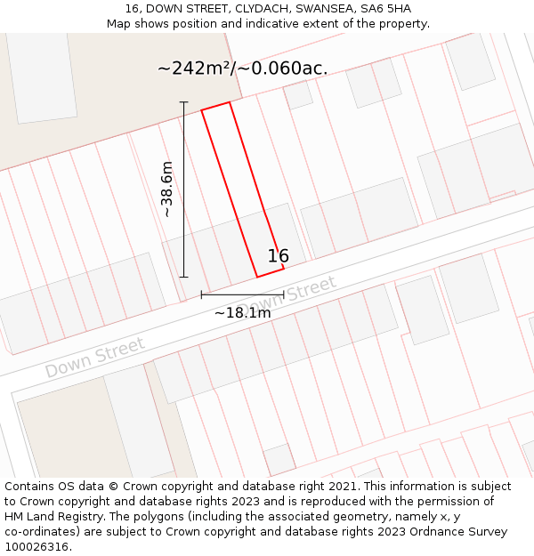 16, DOWN STREET, CLYDACH, SWANSEA, SA6 5HA: Plot and title map
