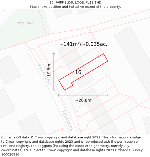 16, FAIRFIELDS, LOOE, PL13 1HD: Plot and title map