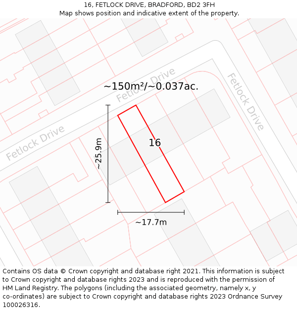 16, FETLOCK DRIVE, BRADFORD, BD2 3FH: Plot and title map