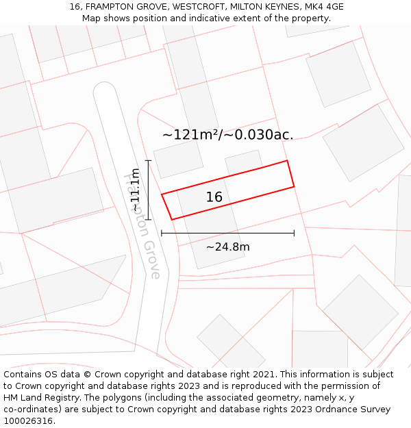 16, FRAMPTON GROVE, WESTCROFT, MILTON KEYNES, MK4 4GE: Plot and title map