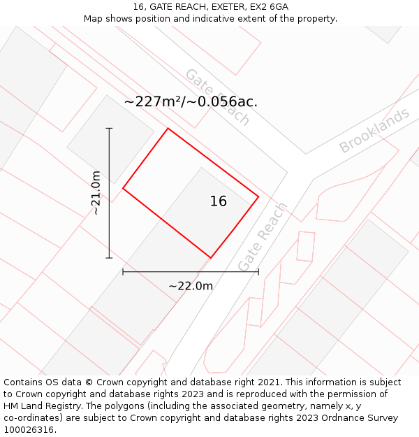 16, GATE REACH, EXETER, EX2 6GA: Plot and title map