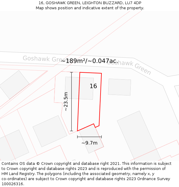 16, GOSHAWK GREEN, LEIGHTON BUZZARD, LU7 4DP: Plot and title map