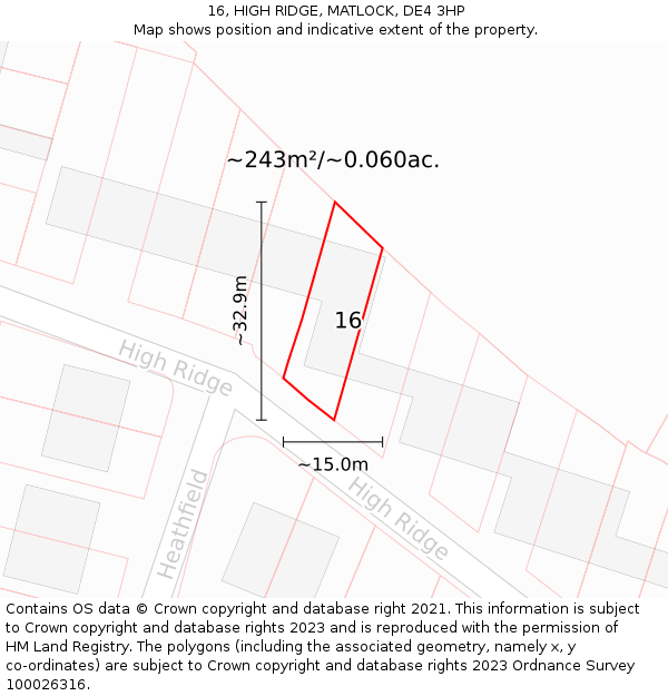 16, HIGH RIDGE, MATLOCK, DE4 3HP: Plot and title map