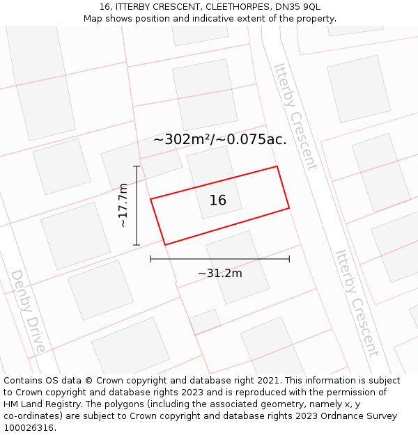 16, ITTERBY CRESCENT, CLEETHORPES, DN35 9QL: Plot and title map
