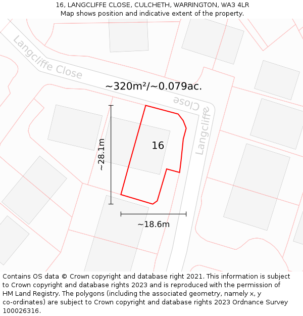 16, LANGCLIFFE CLOSE, CULCHETH, WARRINGTON, WA3 4LR: Plot and title map