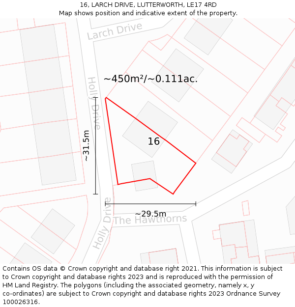 16, LARCH DRIVE, LUTTERWORTH, LE17 4RD: Plot and title map
