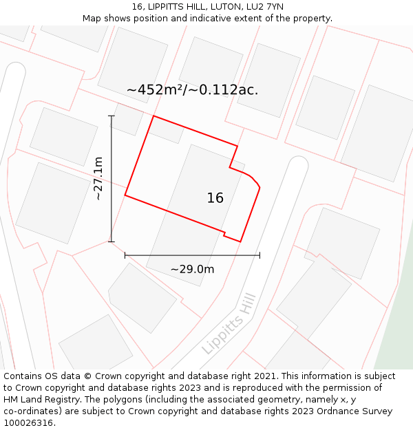 16, LIPPITTS HILL, LUTON, LU2 7YN: Plot and title map