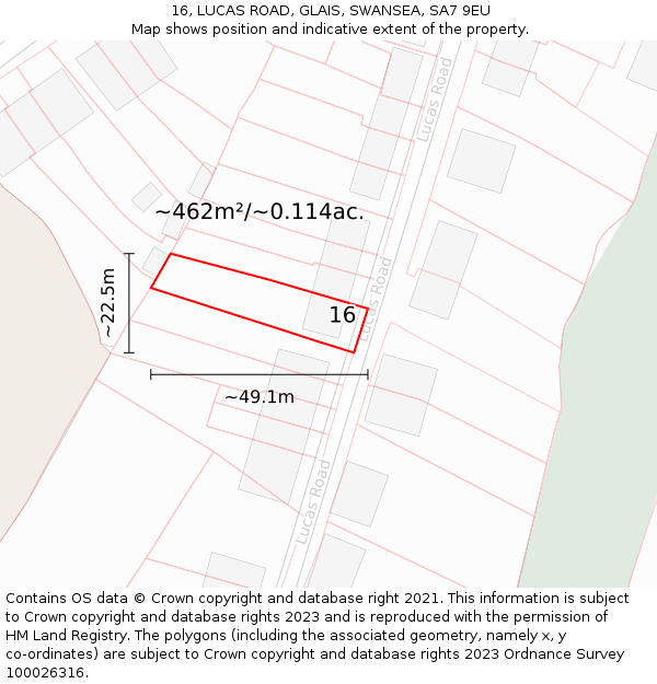 16, LUCAS ROAD, GLAIS, SWANSEA, SA7 9EU: Plot and title map