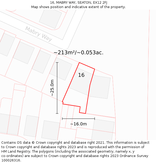 16, MABRY WAY, SEATON, EX12 2FJ: Plot and title map